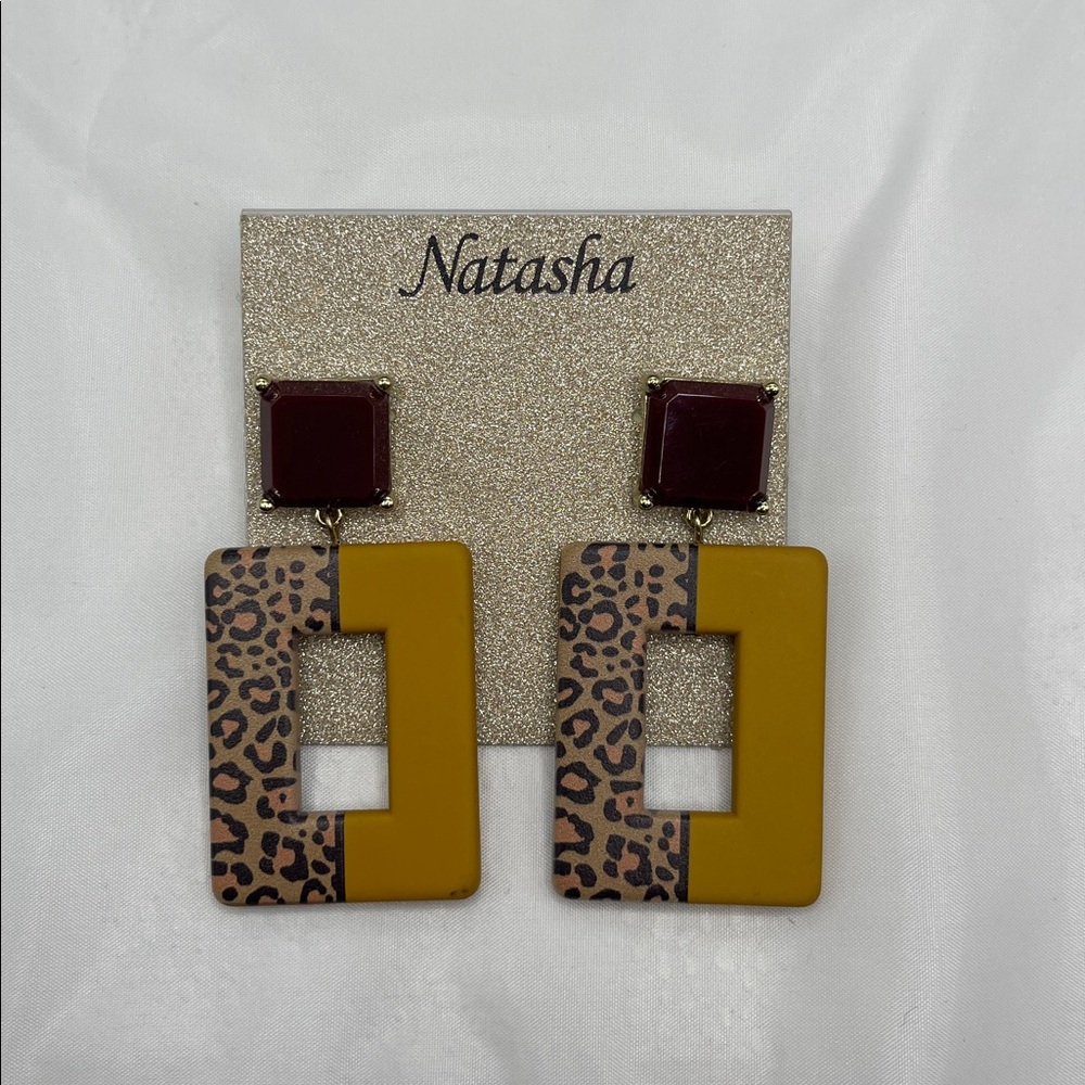 Natasha Couture Burgundy and Leopard Earrings